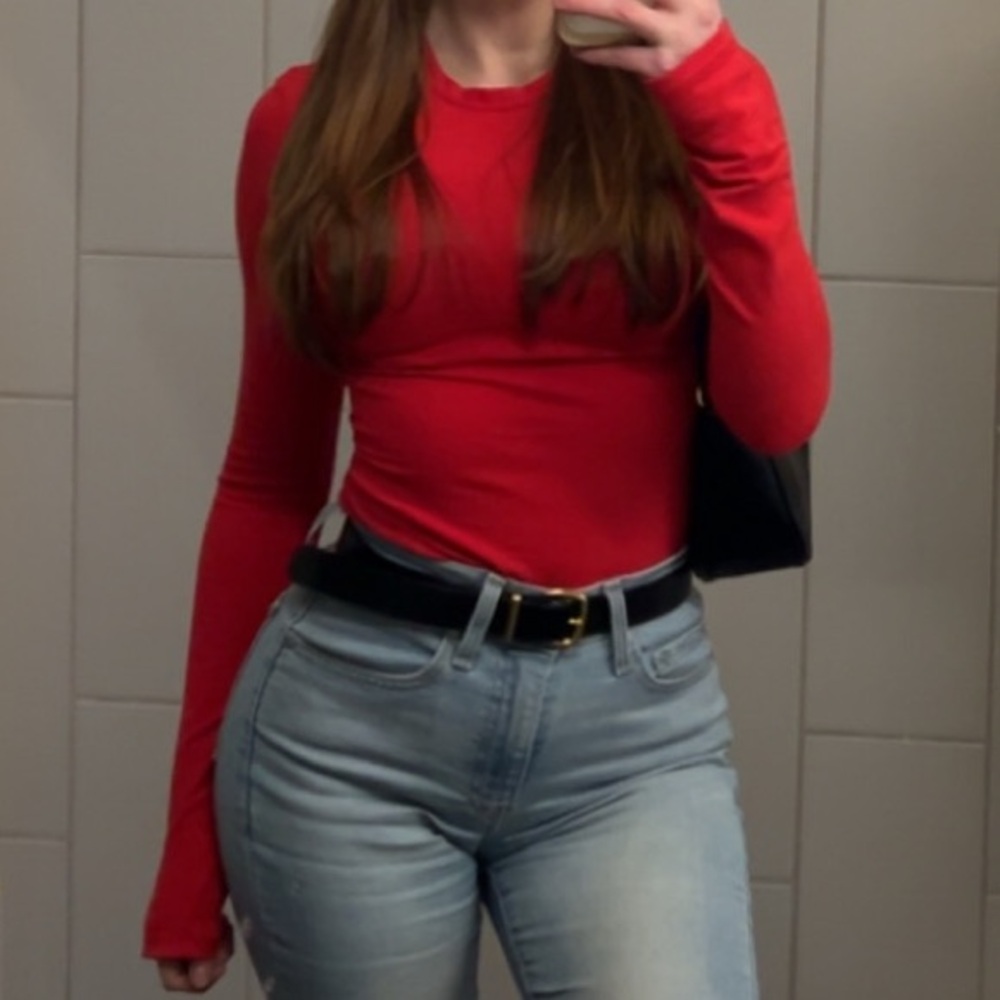 SKIMS Vibrant Red Crew Neck Top